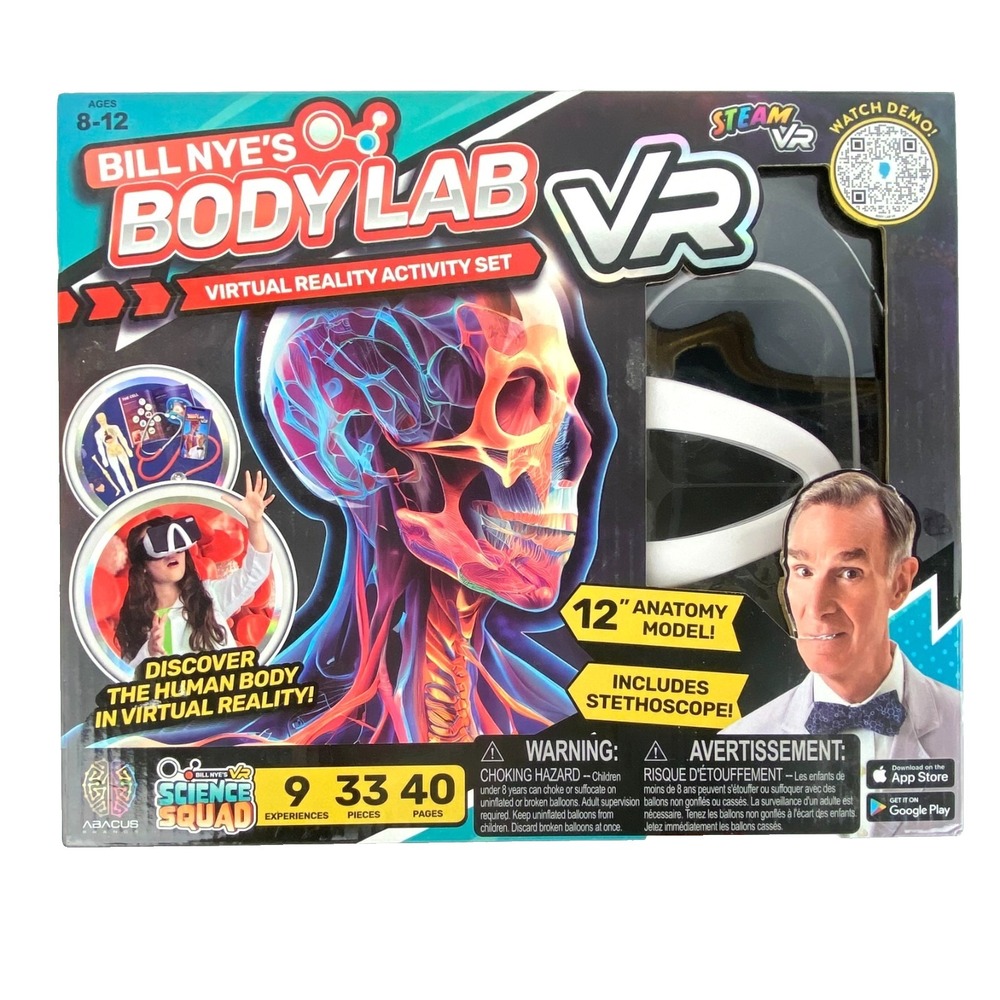 NEW Bill Nye's Body Lab Virtual Reality Activity Set w VR Goggles & Stethoscope